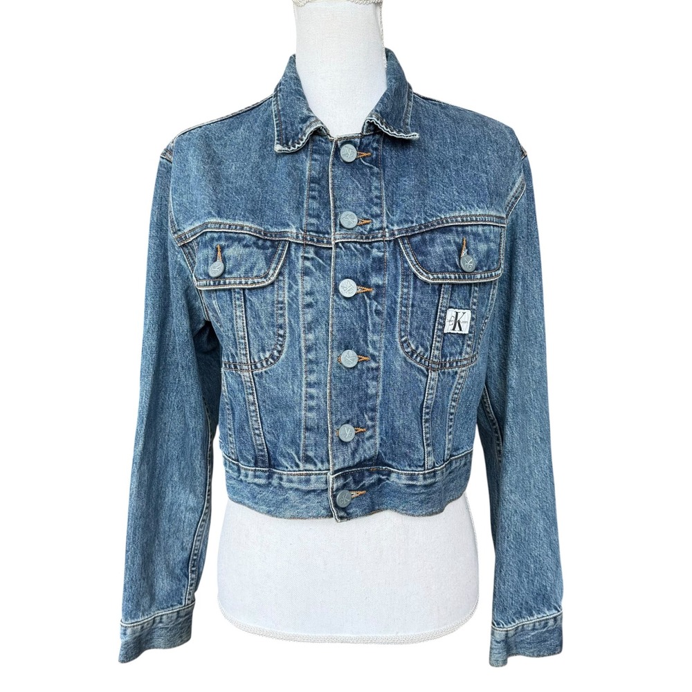 Vintage Calvin Klein Jeans Cropped Denim Jacket‎ Antique Wash Made in USA Small
